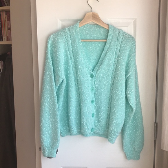 Vintage Sweaters - 4/$20 Mint button up knit cardigan handmade cut off cropped knit sweater